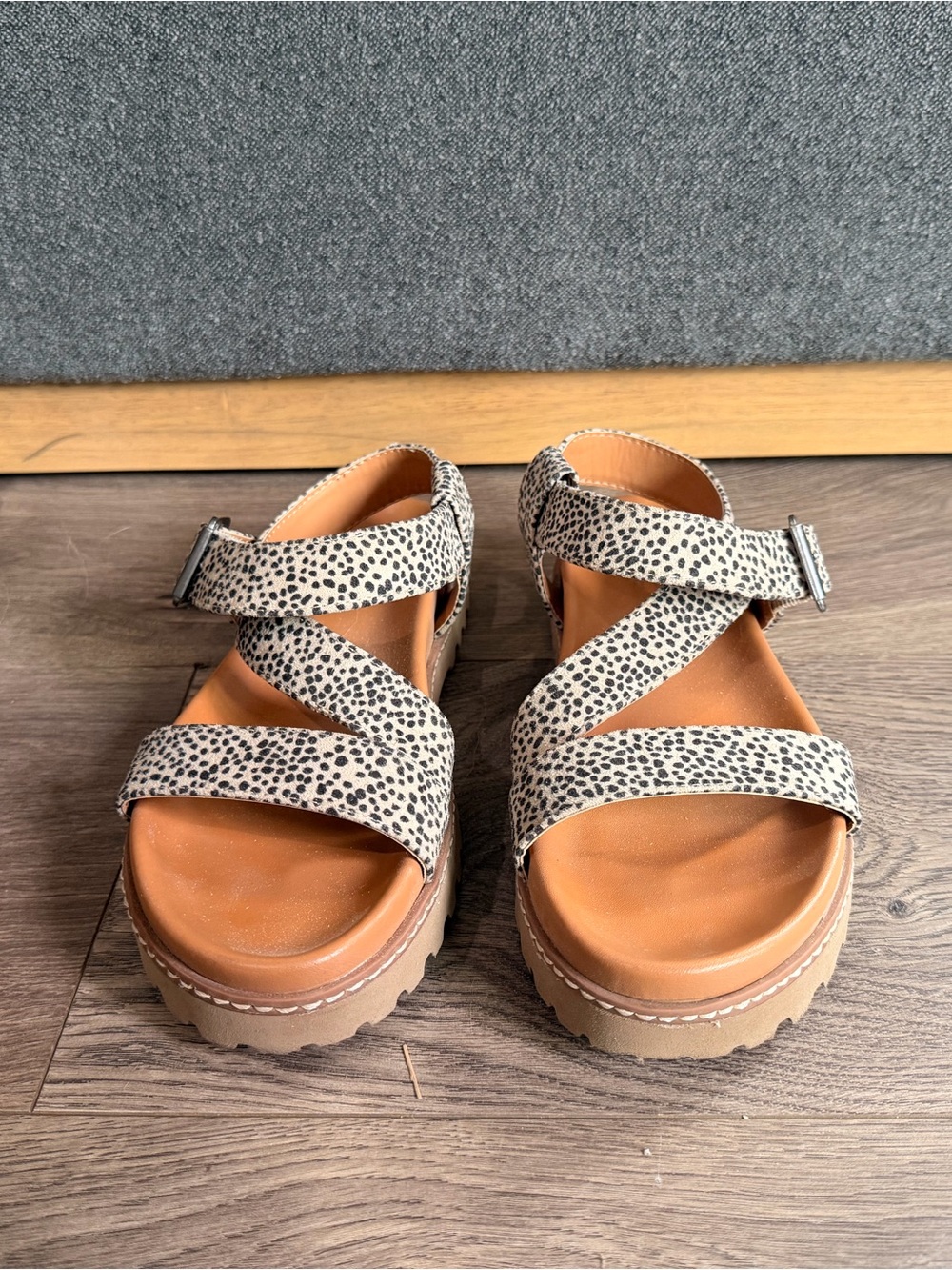 Women's Tan Platform Sandals with Leopard Straps